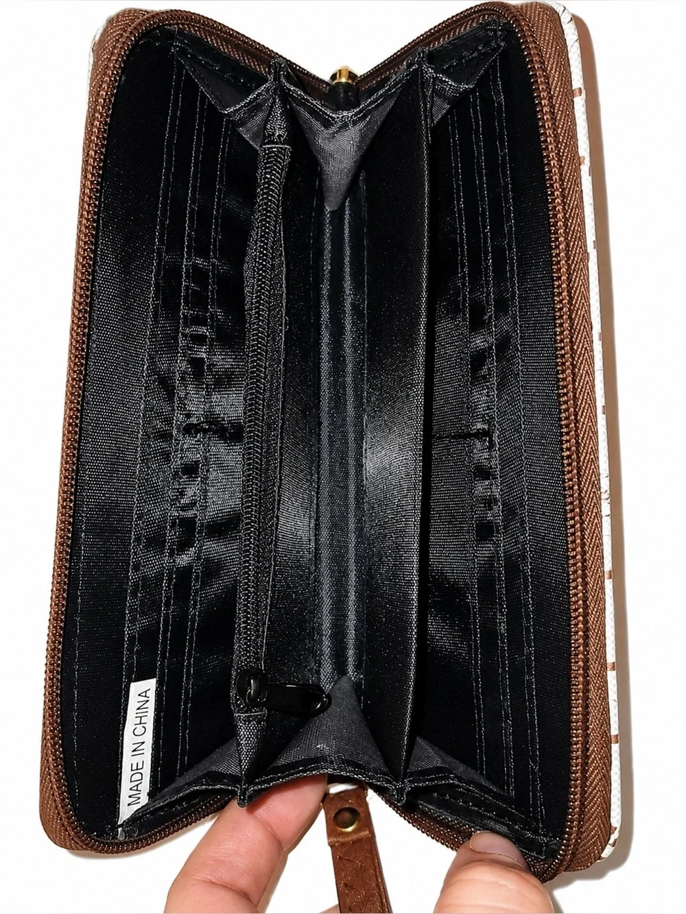Baby Phat Y2K Monogram Cat Logo Zip Around Wristlet Wallet Clutch Brown Tan